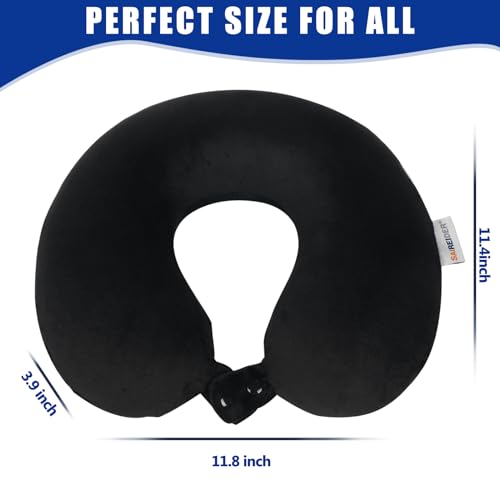 SAIREIDER Travel Pillow 100% Pure Memory Foam Travel Neck Pillow, Airplane Pillow for Traveling、Car、Home、Office,Washable Cover(Black)