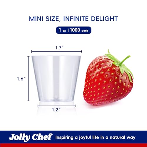 JOLLY CHEF 1000 Pack Plastic Shot Glasses,1 oz Disposable Cups 1 Ounce Tasting Cups Ideal for Whiskey, Wine Tasting,Food Samples
