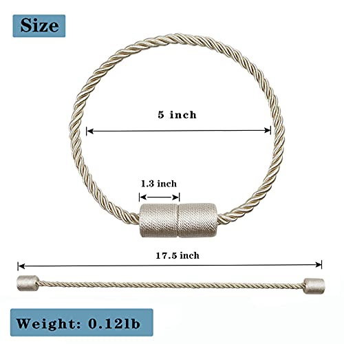2 Pack Beige Strong Magnetic Curtain Tiebacks Outdoor Elegant Decorative Tie Backs Modern Rope Tiebacks for Drapes Window Curtain Holdbacks for Draperies