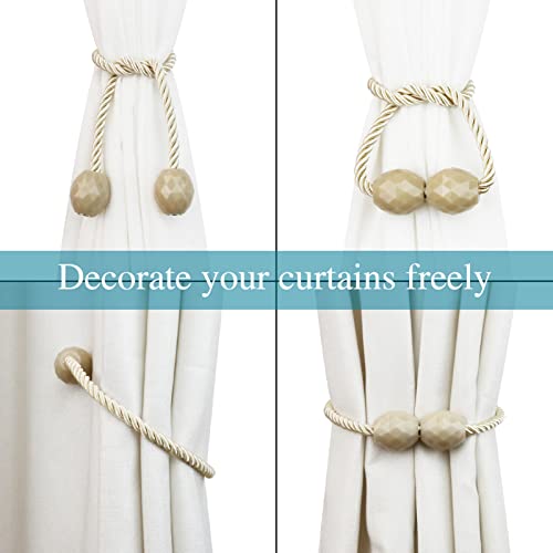 Strong Magnetic Curtain Tiebacks Beige 2 Pack Decorative Tie Backs Outdoor Curtain Rope Tiebacks Elegant Curtain Holdbacks for Drapes