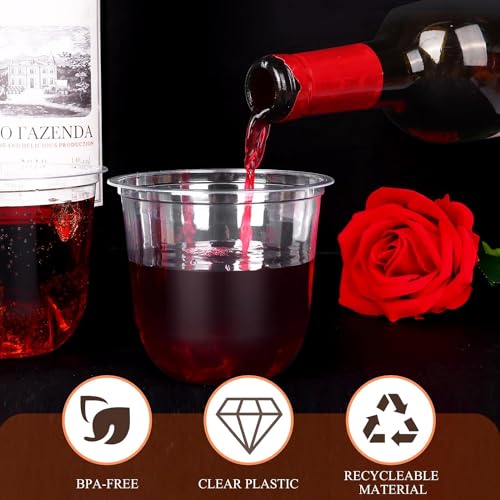 KesaPlan 100 Pcs Disposable Stemless Glasses 12oz Crystal Plastic Wine Glasses Clear Classic Cup for Meeting Weddings Birthdays Cocktail Christmas Party Supplies