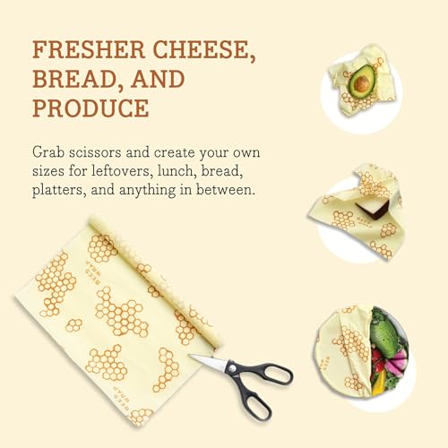 Bee's Wrap Beeswax Wraps for Food - Cut to Size 14x52" Beeswax Wrap Roll - Plastic Free Made in USA Reusable Natural Food Wrap - Honeycomb