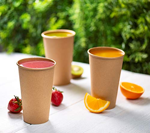 GUSTO [100 Count Kraft Disposable Paper Cups, Hot Coffee Cups Brown Unbleached - Eco-Friendly Cups (16 oz. - Kraft)
