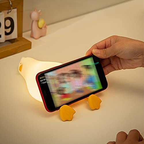 HAPPYBAG LED Lying Flat Duck Night Light, 3 Level Dimmable Nursery Nightlight,Cute Lamps Silicone Squishy Light Up Duck,Rechargeable Bedside Touch