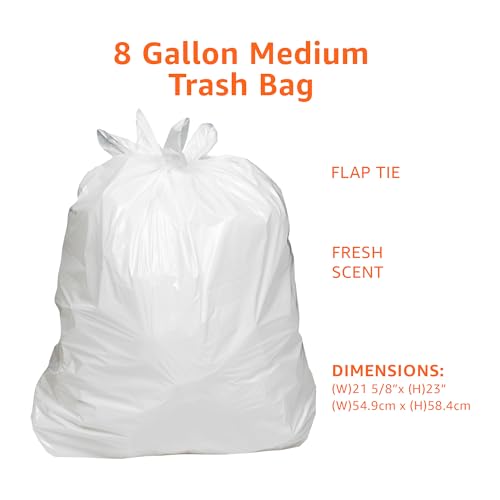 Basics 8 Gallon Flap Tie Trash Bags, Fresh Scent, 80 Count