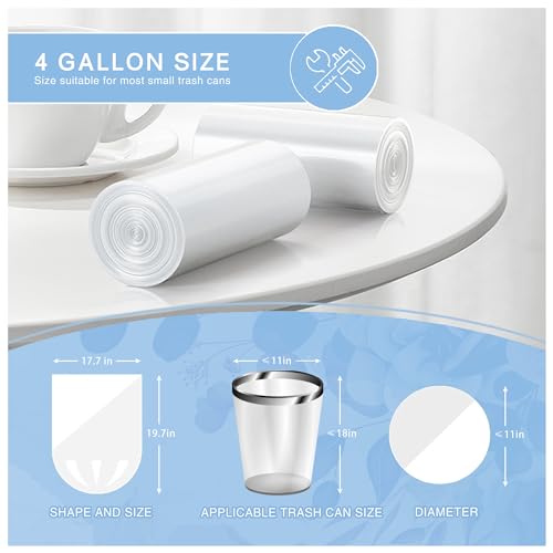 Small Trash Bags 4 Gallon - 108 Count Leakage-Proof 4 Gallon Trash Bag, Small Garbage Bags for Office Bedroom Bathroom Mini Trash Bags, Unscented White 15L Small Trash Can Liners