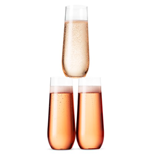 Munfix 48 Pack Stemless Plastic Champagne Flutes Disposable 9 Oz Clear Plastic Toasting Glasses Shatterproof Recyclable and BPA-Free