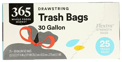365 by Whole Foods Market, Flextra Strength Drawstring Trash Bags, 30 Gallon, 25 Count