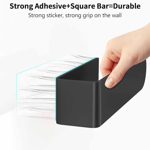 Hand Towel Holder, Self Adhesive Towel Racks for Bathroom Wall Mounted, 8 Inch Square Hand Towel Bar Stick on Wall for Kitchen Cabinet RV, Black (2 Pack)