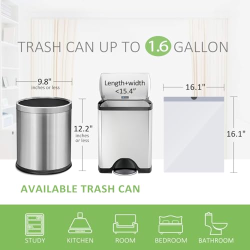 1.6 Gallon 96 Counts Small Drawstring Trash Bags by Teivio, Fit1.2,1.3,1.5 Gallon Bathroom Trash Can Bin Liners, 5-6 Liter Small Plastic Garbage Bags for home office kitchen, White