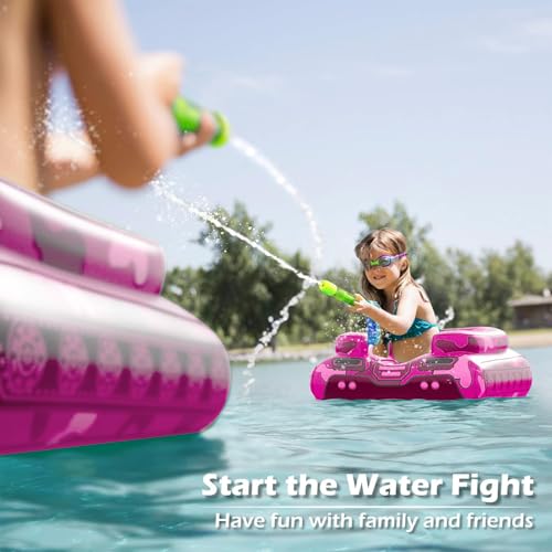 Tank Pool Floats Kids Adults - Jasonwell Inflatable Pool Floaties Swimming Pool Tank with Water Cannon Gun Swim Floaty Rafts Lake Beach Party Pool Toys for Boys Girls Toddlers Kids (Rose, M)