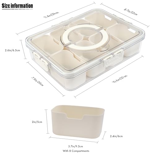 TAROSE Snackle Box Container, 8 Compartments Divided Serving Tray with Lid and Handle, Portable Snack Box Containers for Veggie Tray Charcuterie Boxes Fruit Storage Candy Organizer (8 Compartments)