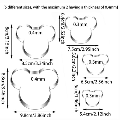 Food Grade Mouse Cookie Cutters Set of 5 – Sturdy Stainless Steel Cutters for Cookies, Sandwiches, Cake & Fruit – DIY Decoration Tools for Kids – 2.12'' to 3.86''