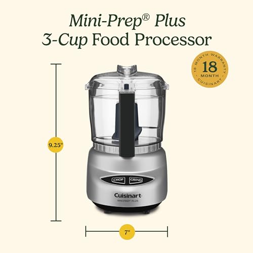 Cuisinart Mini-Prep Plus Food Processor, 24-Ounce Mini Food Processor to Chop Herbs, Vegetables, and Hard Cheese, 24-Ounce Work Bowl, Reversible Stainless Steel Blade, DLC-2ABC, Brushed Chrome
