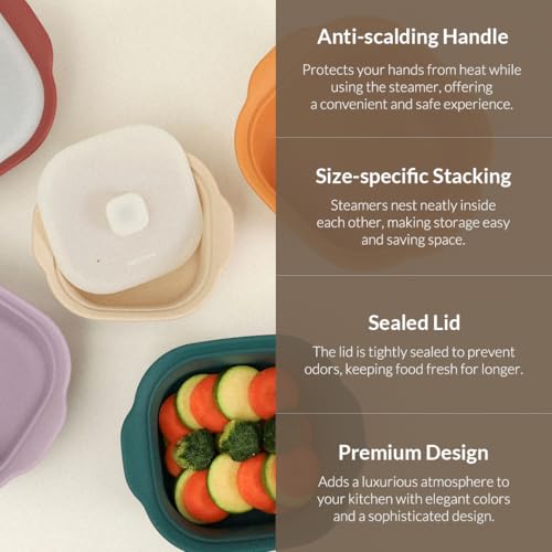 Silicone Multi-Steamer Made in Korea Microwave Steamer for Cooking & Reheating BPA-Free Flexible & Durable (Bijou Beige, 20.29 fl oz)
