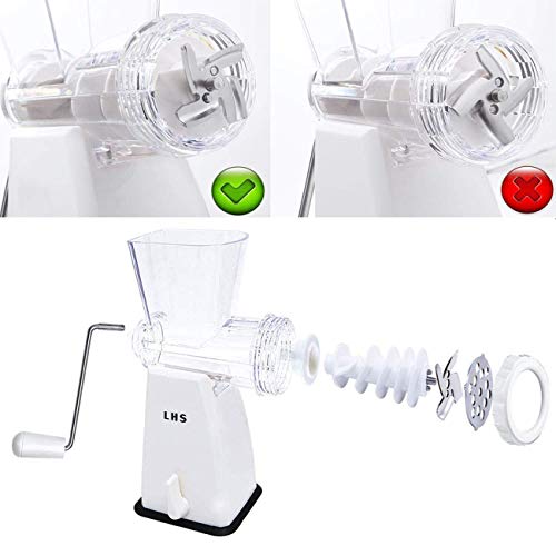 LHS Manual Meat Grinder with Stainless Steel Blades Heavy Duty Powerful Suction Base for Home Use Fast and Effortless for All Meats-White