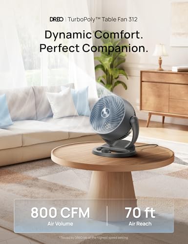 DREO Desk Fan, 12-Inch Air Circulator Fan for Bedroom, 70ft Powerful Airflow, 120ยฐ Tilt Adjustment, 25dB Ultra-Quiet, 3 Speeds Small Table Fan for Whole Room, Home, Office