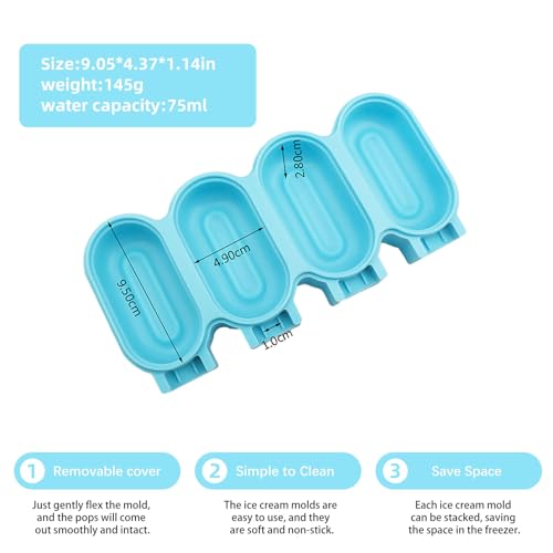 2Pcs Popsicle Silicone Molds with Cover Reusable Frozen Ice Cream Candy Dessert Cakesicle Moulds DIY Ice Lolly 3D Chocolate Molds for Baking Cake Pop with 50 Wooden Sticks