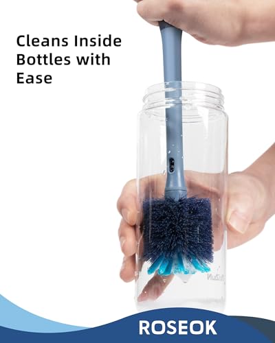 2in1 Bottle Scrubbing Brush with Straw Brush has Long and Comfortable Handle, Cleaning Glass, Sports Bottle, Coffee Mug,1 Pack, Grayish Blue