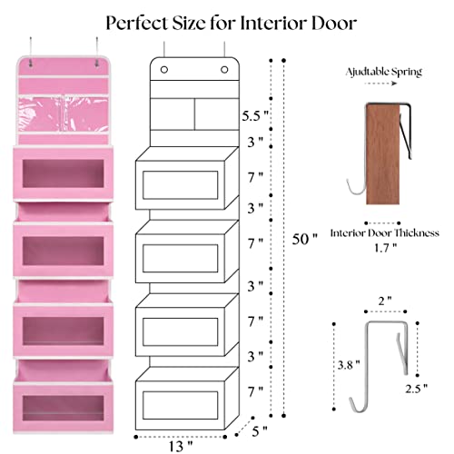 GCreation Over Door Organizer for Bedroom Bathroom Pantry, 5 Shelf Pink
