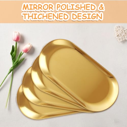 AKOLAFE 10PCS Stainless Steel Serving Tray Set Gold Platters for Serving Food Extra Small Metal Trays Decorative 7" Long Plate Oval Storage Trays Thickened Serving Dishes for Party Buffet Sushi Snack