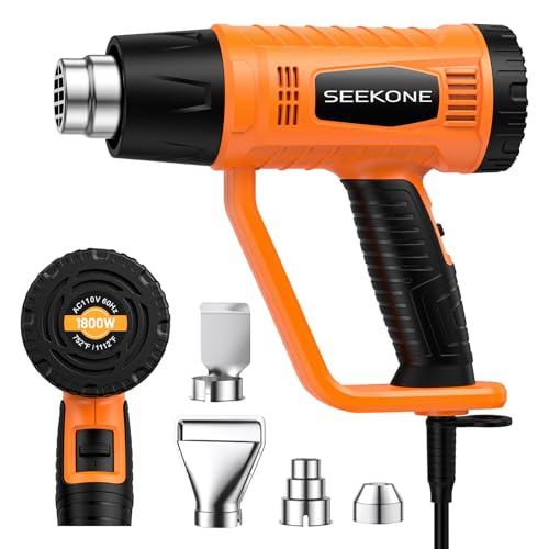 SEEKONE Heat Gun 1800W Heavy Duty Fast Heat Hot Air Gun Kit with 752℉&1112℉(400℃-600℃) Dual-Temperature Settings and 4 Nozzles with Overheat Protection for Crafts, Shrinking PVC, Stripping Paint