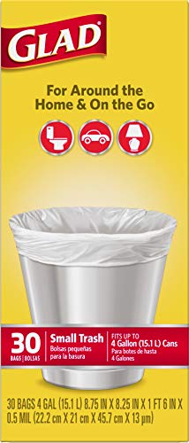 Glad Trash Bags, Small Garbage Bags - 4 Gallon White Trash Bag - 30 Count