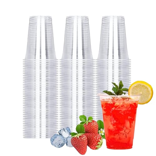 TashiBox 100 Count - 16 Ounce Plastic Cups, Ice Coffee Cups To Go - Crystal Clear PET Party Cups