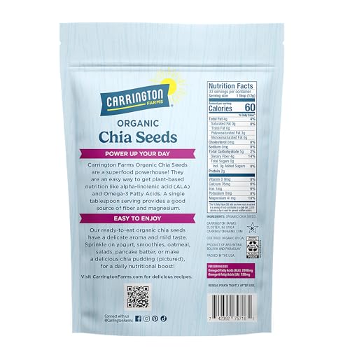 Carrington Farms Organic Chia Seeds, Gluten Free, USDA Organic, 14 Ounce