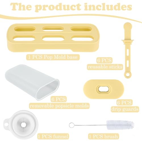 WMKGG Popsicles Molds Set, 6 PCS Ice Pop Mold,Homemade Ice Cream Mould with Sticks, Popsicle Maker(Yellow)