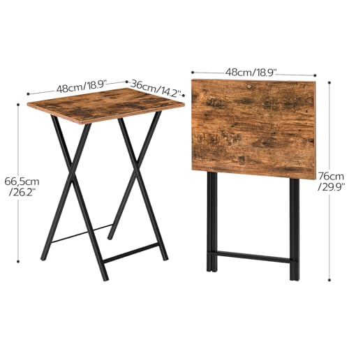 HOOBRO Folding TV Tray Tables, Set of 2 Side Table for Small Space, Industrial Snack Tables for Eating at Couch, Stable Metal Frame, Easy Assembly, Space Saving, Rustic Brown and Black BF25BZ01