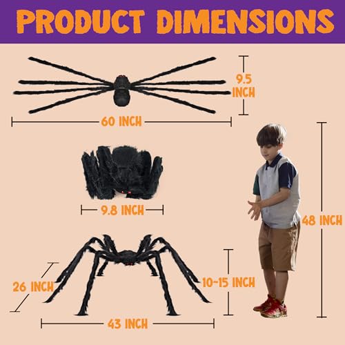 JOYIN Halloween Outdoor Decorations Giant Spider, 5 Ft Large Spider for Yard Lawn Garden Patio Scary Halloween Outside Decor, Indoor Haunted House