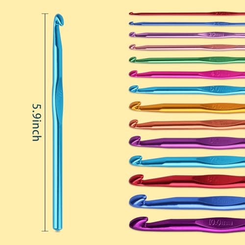 14PCS Aluminum Crochet Hooks Knitting Needles Craft Yarn 2.0mm/2.5mm/3.0mm/3.5mm/4.0mm/4.5mm/5.0mm/5.5mm/6.0mm/6.5mm/7.0mm/8.0mm/9.0mm/10.0mm