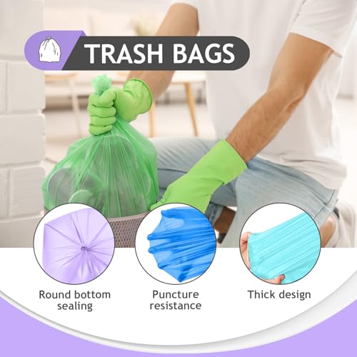 4 Gallon 300pcs Strong Trash Bags Colorful Clear Garbage Bags, Bathroom Trash Can Bin Liners, Small Plastic Bags for home office kitchen, fit 12-15 Liter, 3,3.5,4.5 Gal,Multicolor
