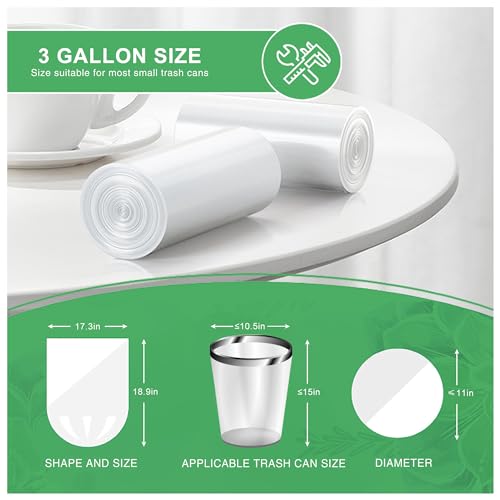 Small Trash Bags 3 Gallon, 108 Count Garbage Bags Bathroom Mini Trash Can Liners, fit 10-13 Liter Clear