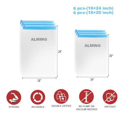 Compression Bags - Travel Essentials - 12 Pack Space Saver Bags - No Vacuum Pump Or Air Extractor is Needed - Storage Accessorie and Home Packing Organizers (transparent)
