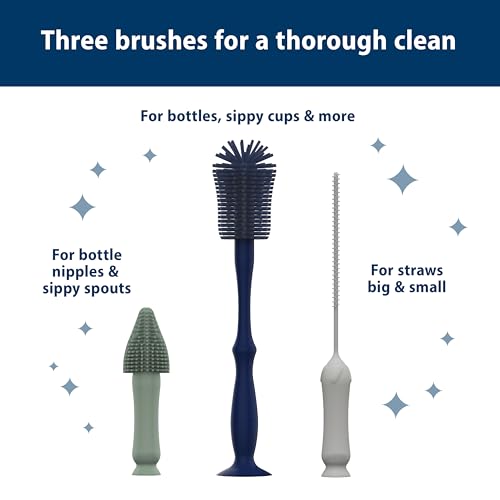 Dr. Brown's Silicone Cleaning Brush Set with Bottle, Spout, and Straw Brush, 3 Brushes to Clean Baby Bottles, Spouts, Nipples, and Straws, BPA Free – 3-Pack