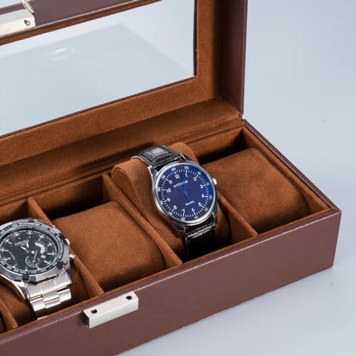 ProCase Watch Box, Fathers Day Gift for Dad, 6 Slot Mens Watch Case, Watch Storage Holder Organizer, Watch Display Case with Glass Lid, Anniversary Birthday Gifts -6 Slot, Espresso