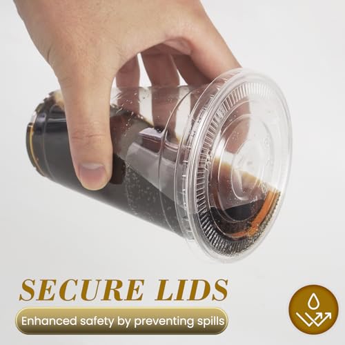 Ginkgo 100-Pack 20oz Clear Plastic Iced Coffee Cups with Lids and Straws, Leak-Proof & Sturdy Disposable To Go Cups for Smoothies, Milkshake, Cold Beverages, Coffee Bar Accessories
