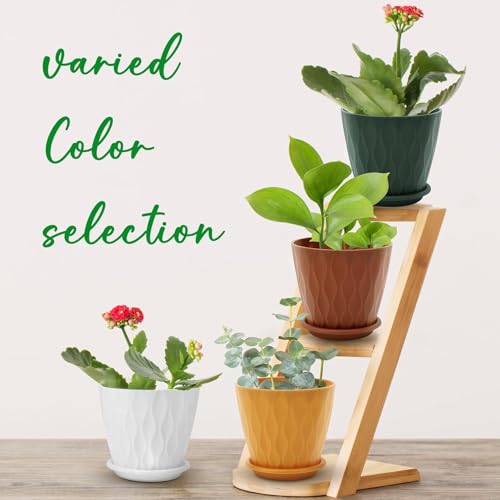 6 inch Plant Pots, 5 Pack Flower Pots Outdoor Indoor, Planters with Drainage Holes and Tray Saucers(Multicolor)