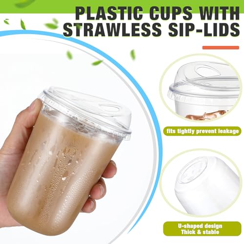 Ziliny 50 Sets Clear Plastic Coffee Cups with Sip Lids, Disposable Plastic PET Crystal Cups for Iced Coffee, Smoothie, Cold Beverage, Drink Shops and Party Catering(Clear,16 oz)