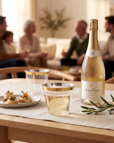 Nervure 240PCS Gold Plastic Cups - 9Oz Gold Rimmed Plastic Cups - Heavy Duty Disposable Clear Cup with Gold Rim Perfect for Weddings, Receptions & Parties