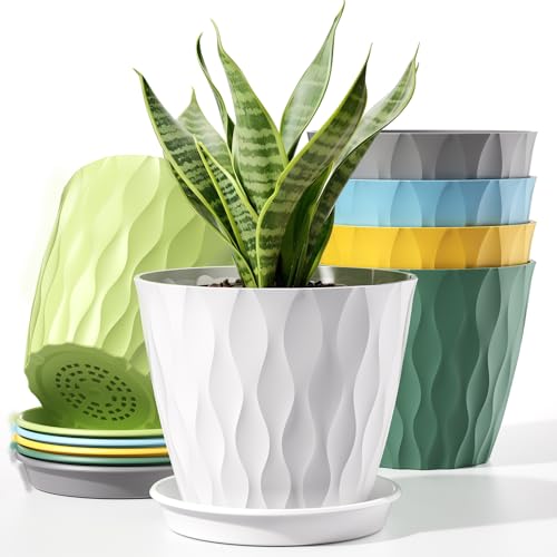 4 Inch Plant Pots with Drainage Holes, 6 Pack Plastic Indoor Flower Pots, Succulent Pots for Orchids, Violets, Succulents, Herbs, and Other Small Plant, 6 Colors