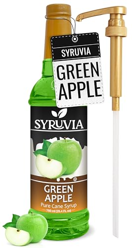 Syruvia Green Apple Syrup, Flavored Syrup for Drinks, Cocktails, Lemonades, Iced Teas, and Desserts – 25.4 fl oz, With Pump