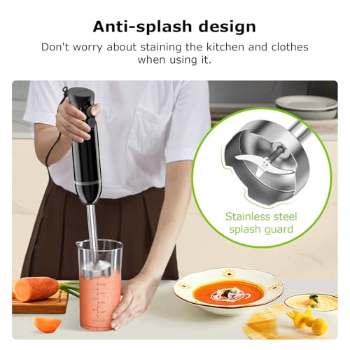 Bonsenkitchen Hand Blender, Immersion Blender with 2 Mixing Speed, Electric Handheld Mixer Portable Stick Mixer with Stainless Steel Blades for Soup, Smoothie, Puree, Baby Food