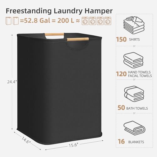 STORAGE MANIAC 2-Pack Large Laundry Hamper, 100L (26.4 Gal) Collapsible Laundry Basket with Bamboo Handles, Freestanding Waterproof Clothes Hamper for Laundry Room, Bedroom, Dorm, Towels, Toys, Black