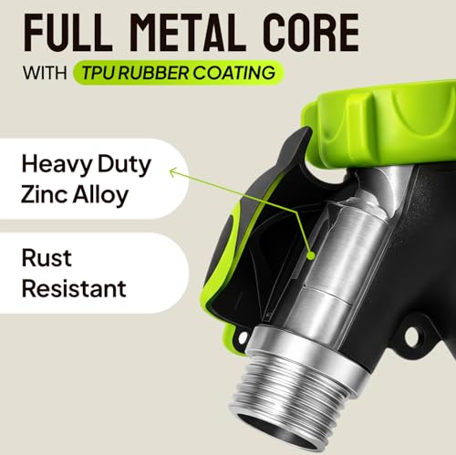 LIME 2 Way Hose Splitter Heavy Duty - Metal Y Garden Hose Splitter with Shutoff Valves, Brass Outdoor Faucet Adapter for Spigot, 3/4 Inch GHT Water Hose Connector
