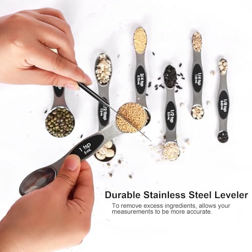 Magnetic Measuring Spoons Set Stainless Steel with Leveler, Stackable Metal Tablespoon Measure Spoon for Baking, Cups and Spoon Set Kitchen Gadgets Apartment Essentials Fits in Spice Jars
