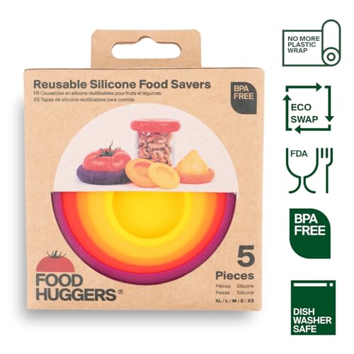Food Huggers 5pc Reusable Silicone Food Savers | BPA Free & Dishwasher Safe | Fruit & Vegetable Produce Storage for Onion, Tomato, Lemon, Banana, Cans & More | Round, Autumn Harvest