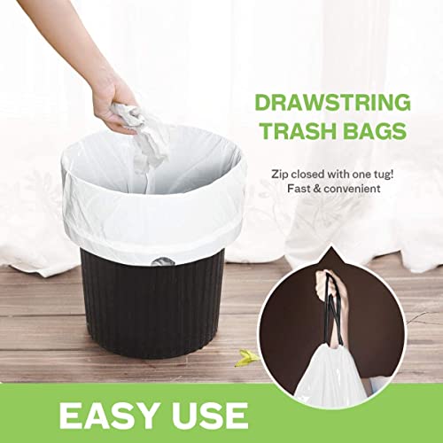4 Gallon 140 Counts Strong Drawstring Trash Bags Garbage Bags by Teivio, Bathroom Trash Can Bin Liners, Small Plastic Bags for home office kitchen, White